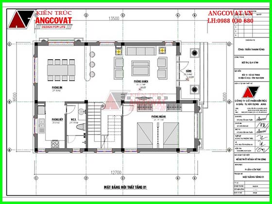 Mặt bằng tầng 1 mẫu thiết kế không gian nhà 3 tầng với công năng tiện nghi