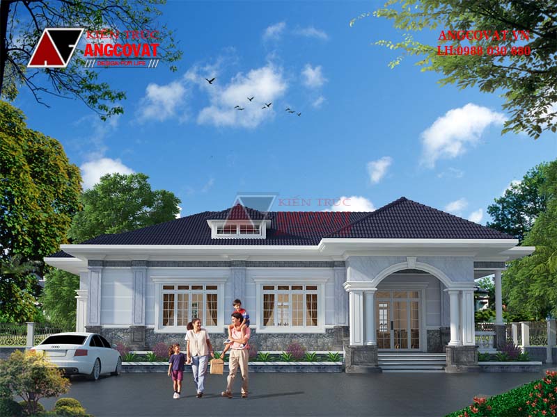 mẫu thiết kế nhà 190m2 1 tầng 3 phòng ngủ