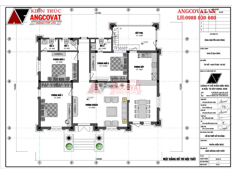 bản vẽ mặt bằng nhà cấp 4 15x15m