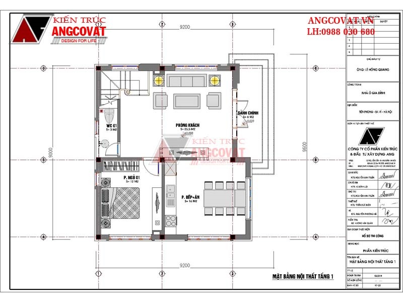 tầng 1 mẫu nhà 3 tầng 70m2