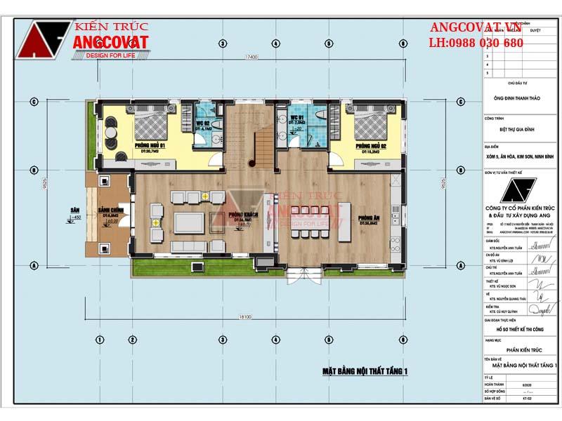 Bản vẽ mặt bằng tầng 1 nhà 2 tầng 160m2 5 phòng ngủ