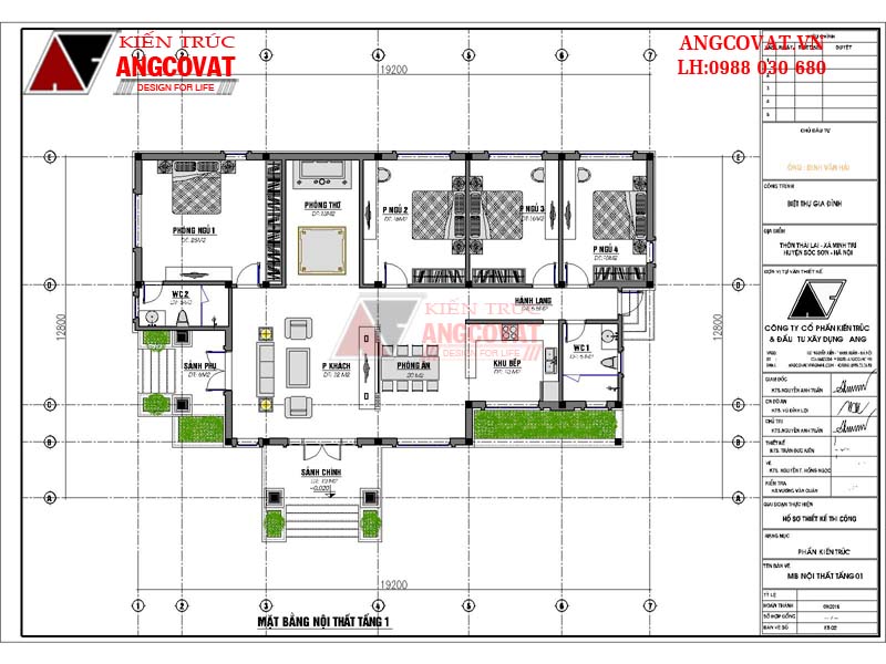 bản vẽ mặt bằng biệt thự 1 tầng 200m2 4 phòng ngủ