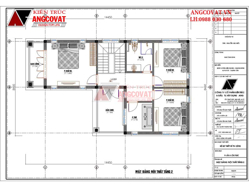 mặt bằng tầng 2 mẫu nhà 2 tầng 9x13m