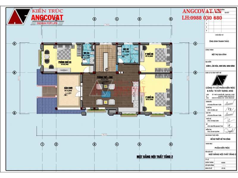 bản vẽ mặt bằng nhà biệt thự 2 tầng 160m2 5 phòng ngủ đẹp