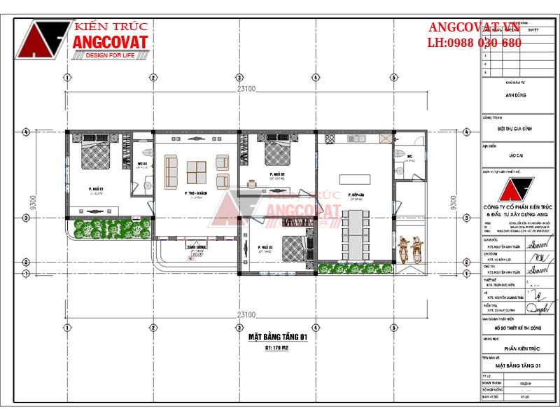 Công năng của mẫu thiết kế nhà 3 phòng ngủ 1 phòng khách do kiến trúc sư Angcovat lên phương án