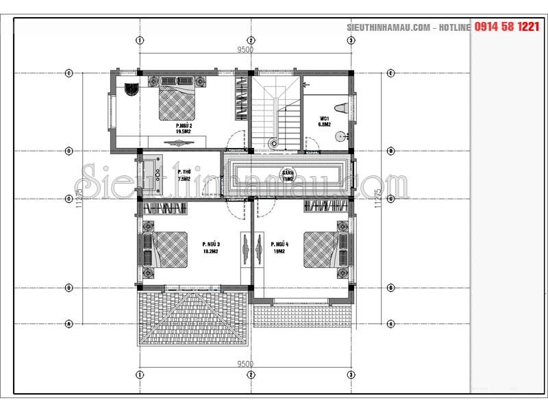 Hình ảnh 7: Thiết kế mặt bằng công năng mẫu nhà vuông 2 tầng dẹp ở nông thôn