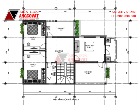 mặt bằng nhà 3 tầng mặt tiền 10m 7