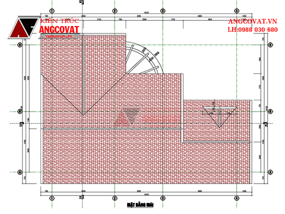 Mặt bằng mái nhà hình chữ l 3 tầng đẹp