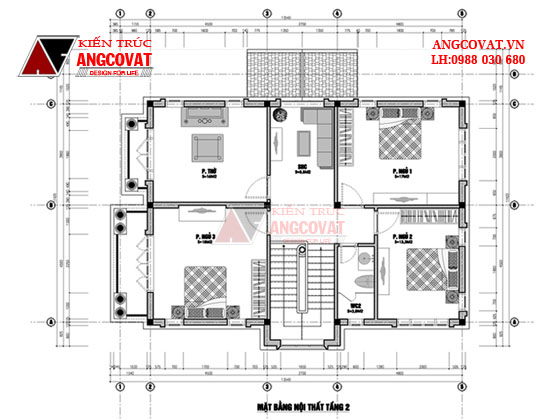 Mặt bằng nội thất tầng 2 mẫu nhà 2 tầng 100m2