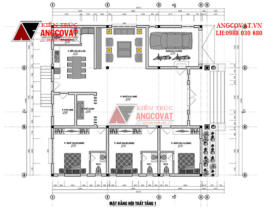 Hình ảnh mặt bằng tầng 1 thiết kế nhà vườn 200m2