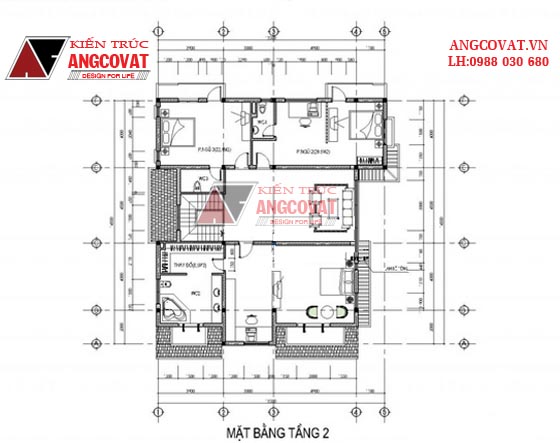 Mặt bằng tầng 2 biệt thự 3 tầng mái thái