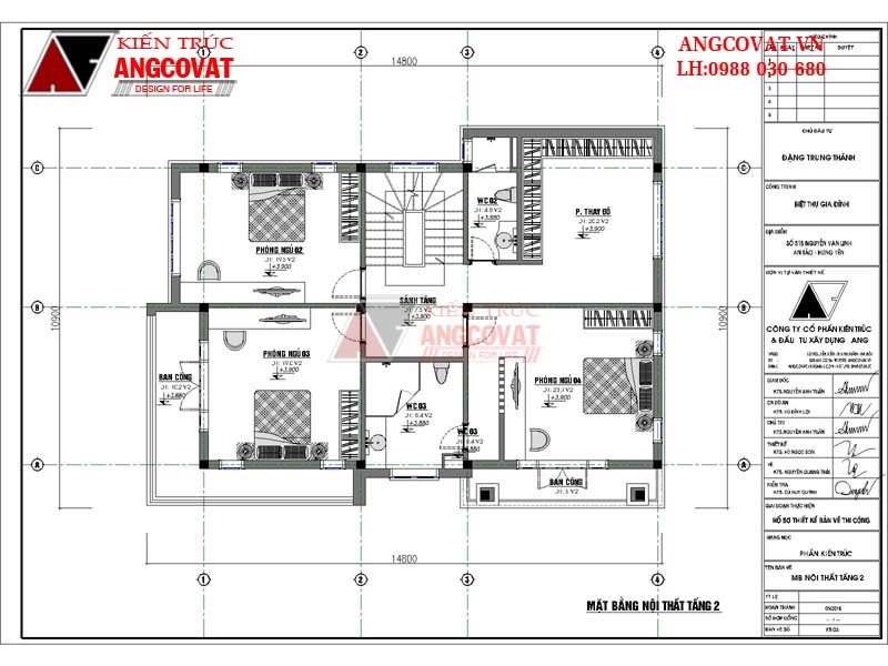 mặt bằng tầng 2 biệt thự đẹp 125m2