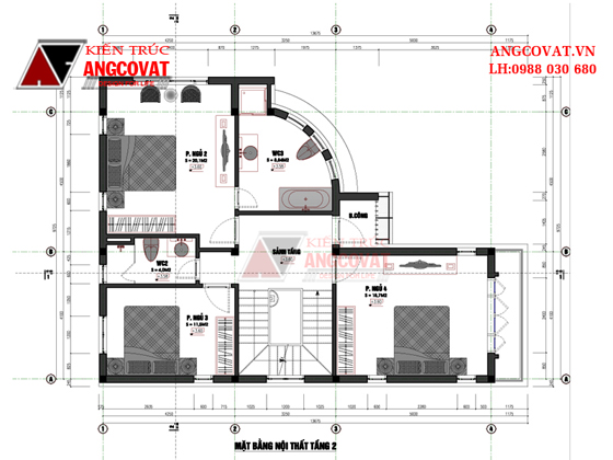 Mặt bằng tầng 2 nhà hình chữ l 3 tầng đẹp