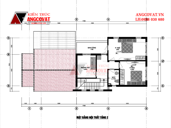Hình ảnh mặt bằng tầng 2 nhà mái thái 1.5 tầng