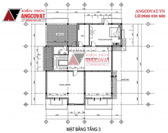 Mặt bằng tầng 3 biệt thự 3 tầng mái thái