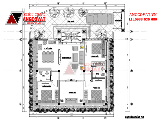 Mặt bằng thiết kế nhà cấp 4 3 phòng ngủ đơn giản, sang trọng