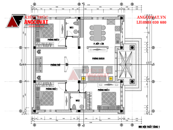 Mặt bằng công năng nhà cấp 4 3 phòng ngủ đơn giản, sang trọng