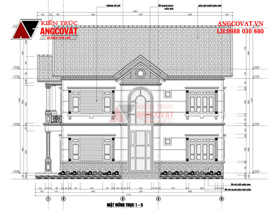 Mặt bằng trục đứng mẫu nhà 2 tầng 100m2