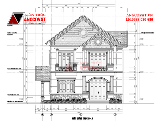 Mặt bằng trục đứng mẫu nhà 2 tầng 100m2