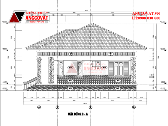 Mặt đứng bên mẫu nhà cấp 4 3 phòng ngủ 1 phòng thờ mái thái đẹp