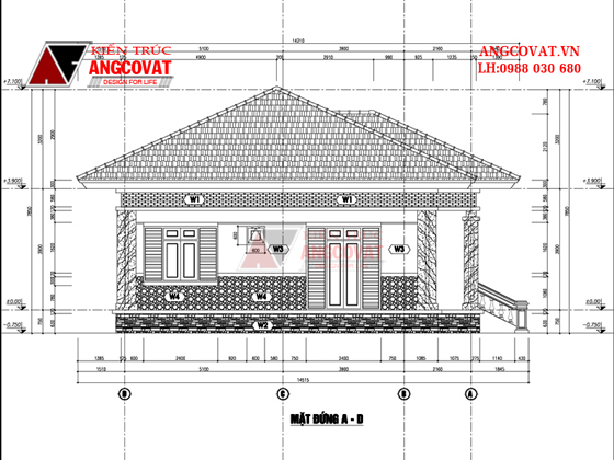 Mặt đứng bên mẫu nhà cấp 4 3 phòng ngủ 1 phòng thờ mái thái đẹp