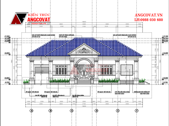 Mặt đứng biệt thự 1 tầng 4 phòng ngủ cổ điển