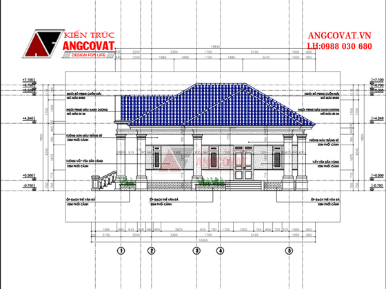 Mặt đứng thiết kế biệt thự 1 tầng 4 phòng ngủ cổ điển