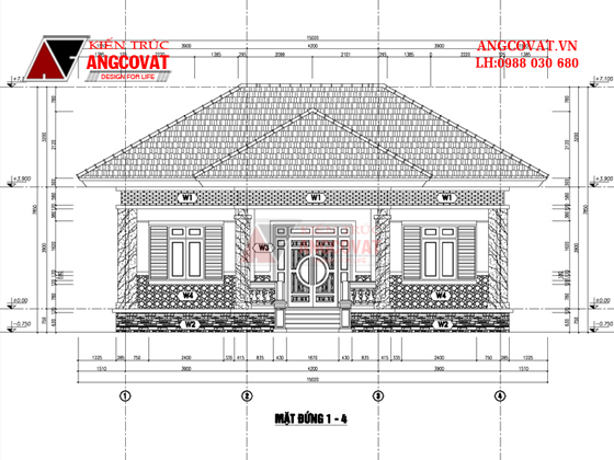 Mặt đứng mẫu nhà cấp 4 3 phòng ngủ 1 phòng thờ mái thái đẹp