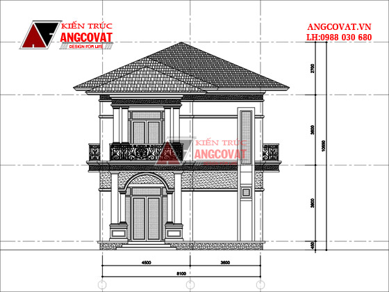 Mặt đứng nhà 2 tầng 4 phòng ngủ phong cách tân cổ điển