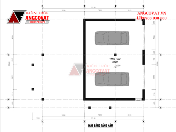 Mặt bằng tầng hầm biệt thự 1 tầng 100m2