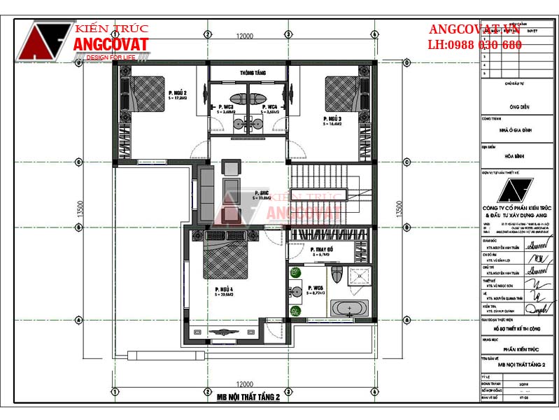 Tầng 2 nhà 3 tầng hình chữ l mái thái diện tích 110m2 hiện đại