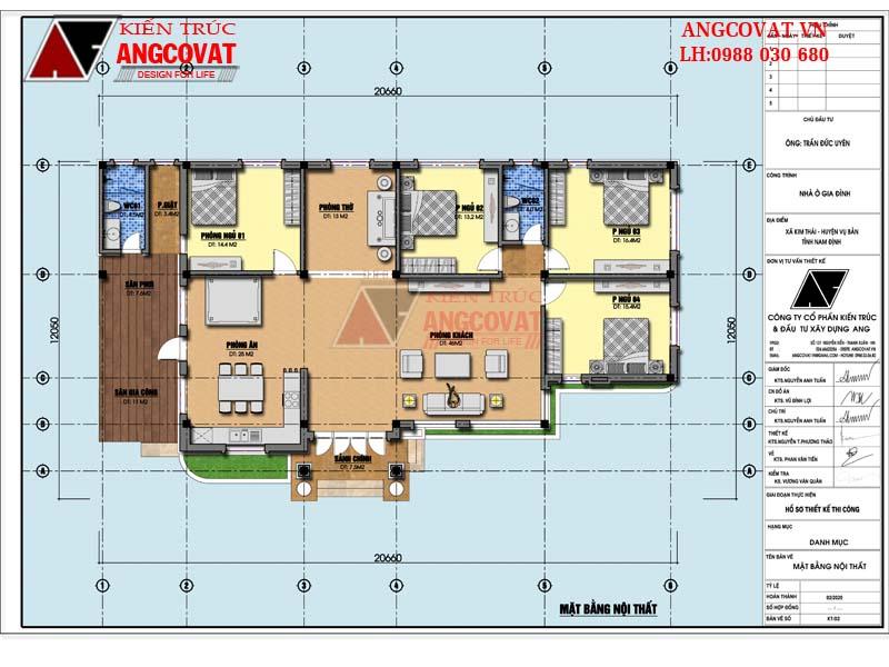 bản vẽ mặt bằng nhà biệt thự 1 tầng 180m2 hiện đại