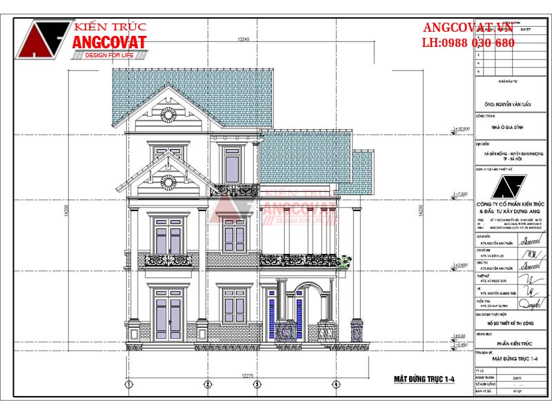 Trục đứng 1-4 mẫu nhà mặt tiền 10 mét sâu 16m mái thái tân cổ điển 