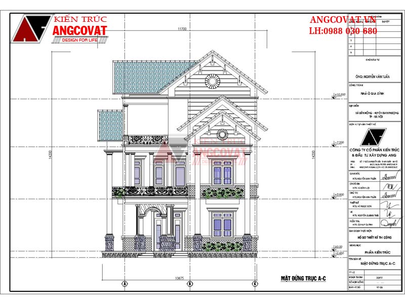 Mặt đứng trục A- C thiết kế mẫu nhà mặt tiền 10 mét 2 5 tầng đẹp diện tích 100m2