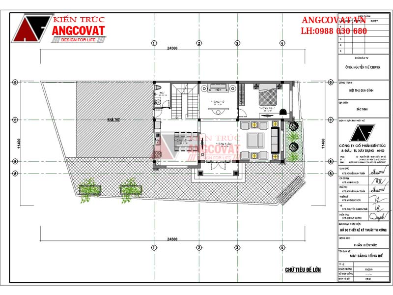 tổng mặt bằng biệt thự 2 tầng mái thái 100m2 trên lô đất rộng ở quê