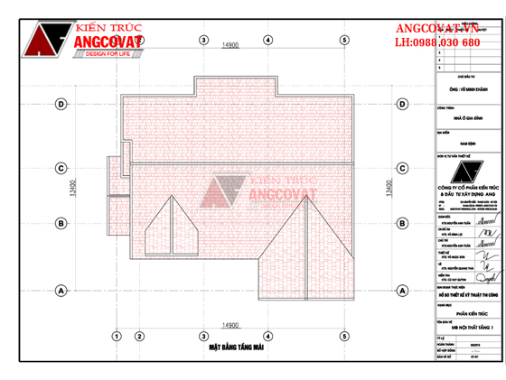 mặt  bằng mái mẫu nhà số 4 top 8 biệt thự 2 tầng mái ngói giá trên 1.5 tỷ đồng
