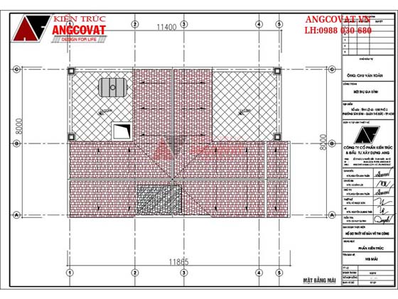 mặt bằng mái nhà 3 tầng mặt tiền 8m