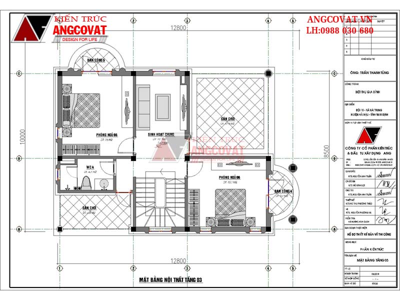 Mặt bằng nhà đẹp 3 tầng tân cổ điển