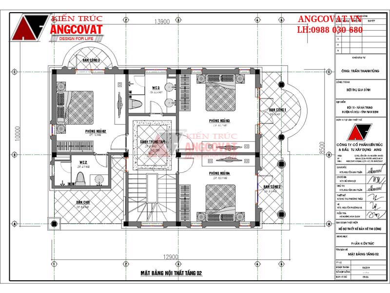 Mặt bằng nhà đẹp 3 tầng tân cổ điển