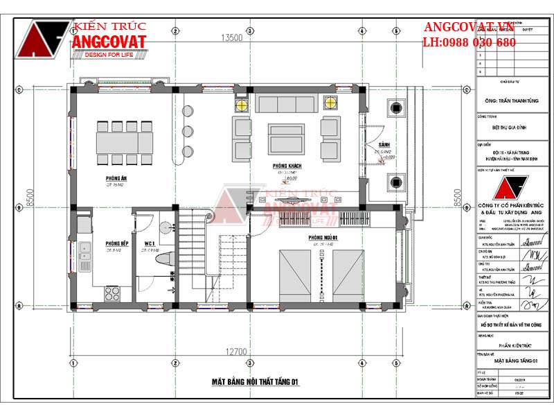 Mặt bằng nhà đẹp 3 tầng tân cổ điển