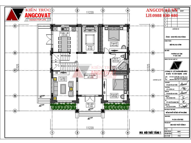 mặt bằng tầng 1 mẫu nhà cấp 4 4 phòng ngủ 120m2 có gác lửng ở Bắc Ninh