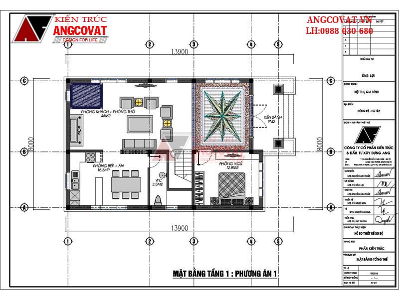 mặt bằng tầng 1 mẫu thiết kế nhà rộng 8m 2 tầng mái thái 4 phòng ngủ