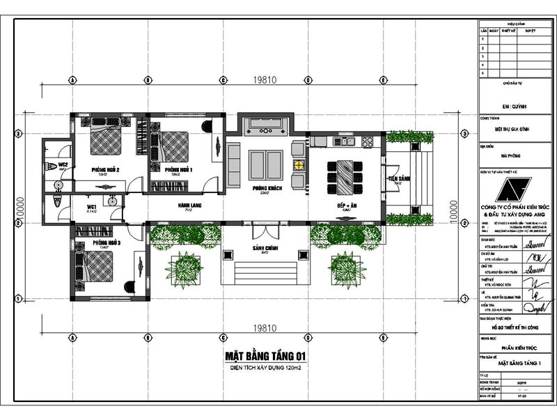 Mặt bằng chi tiết mẫu nhà cấp 4 diện tích 120m2 