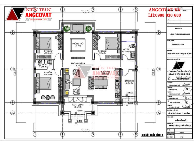 Công năng mặt bằng tầng 1 của nhà cấp 4 mái thái 130m2 ở Phú Thọ.