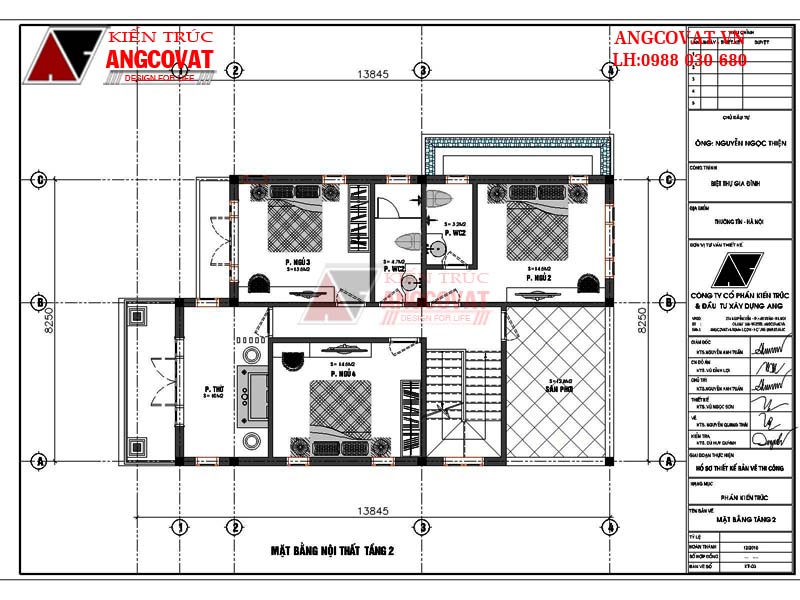 mặt bằng tầng 2 mẫu nhà 2 tầng rộng 8m có mái thái hiện đại