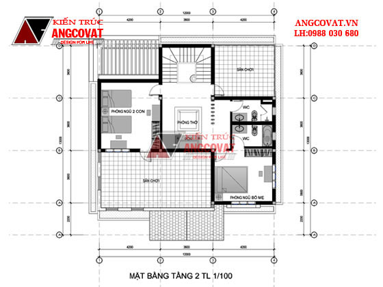 mặt bằng tầng 2 mẫu số 3 tỏng hợp 5 thiết kễ biệt thự 2 tầng 100m2 theo phong cách hiện đại của angcovat