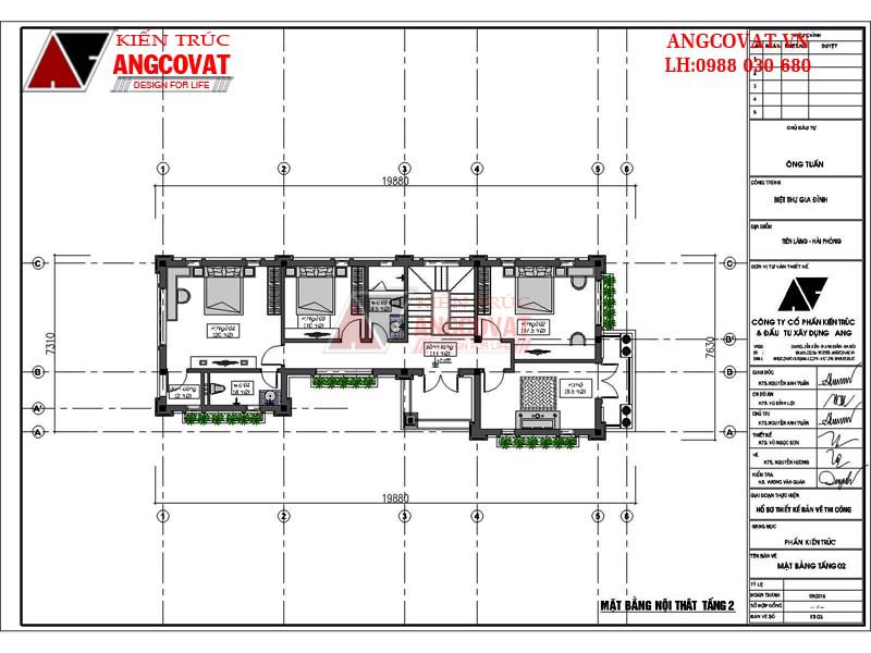 mặt bằng tầng 2 mẫu thiết kế nhà 2 tầng mái thái
