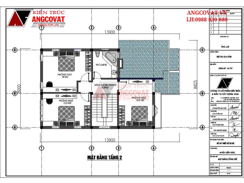 mặt bằng tầng 2 mẫu thiết kế nhà rộng 8m 2 tầng mái thái 4 phòng ngủ