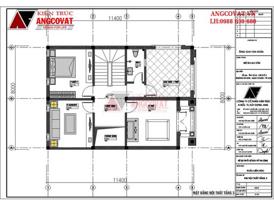 mặt bằng tầng 3 nhà 3 tầng mặt tiền 8m