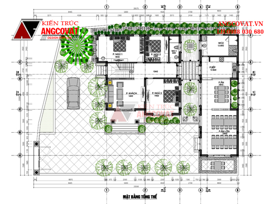 mặt bằng tổng thể mẫu biệt thự 2 tầng 100m2 5 phòng ngủ theo phong cách hiện đại